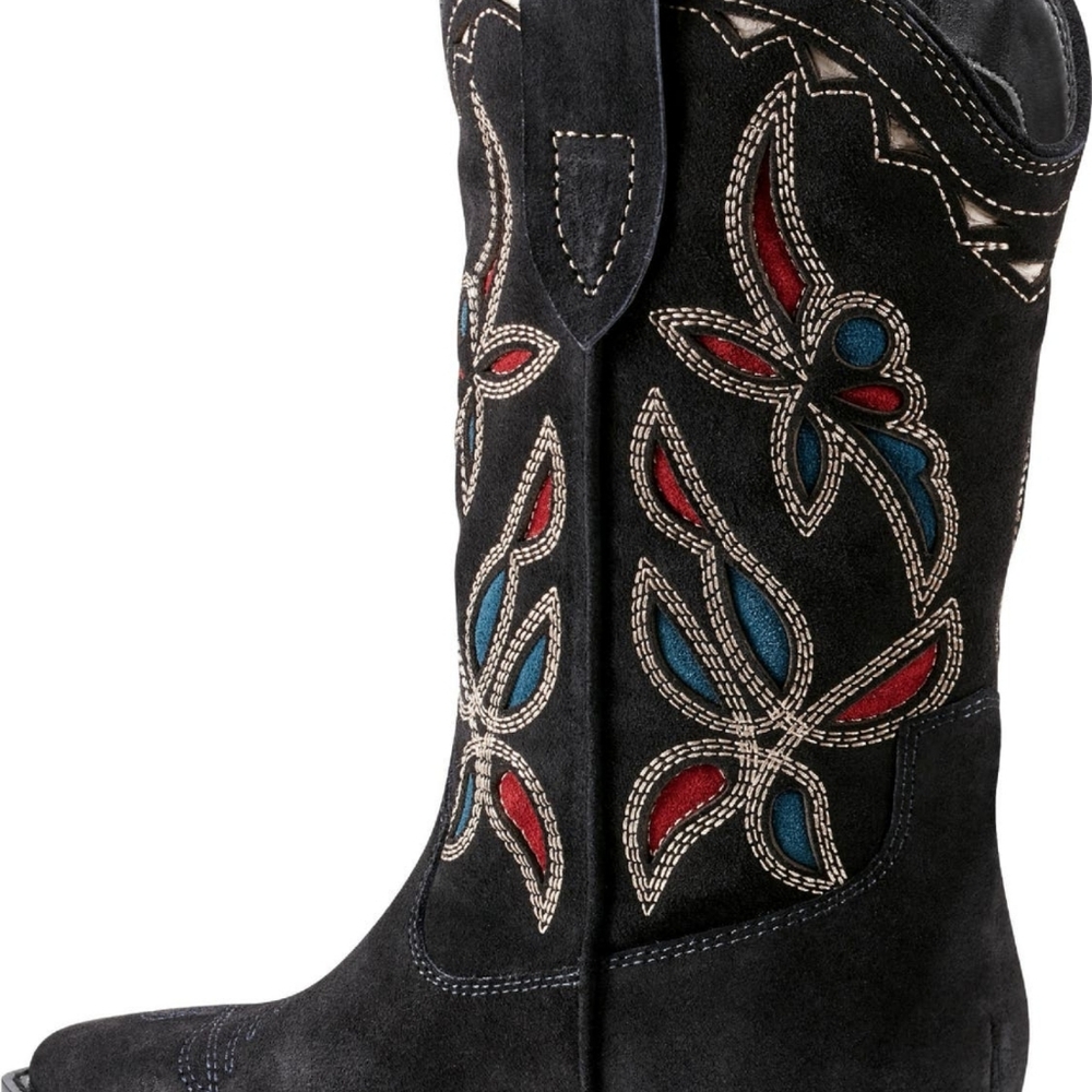 Marc Fisher Western Leather Dark Blue  Suede Ankle Booties - Picture 3 of 13